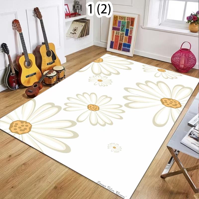 Soft Daisy Floral Botanical Boho Cozy Minimalist Print Living Room Carpet Washable Non-Slip Bedroom Rug for Home Decor