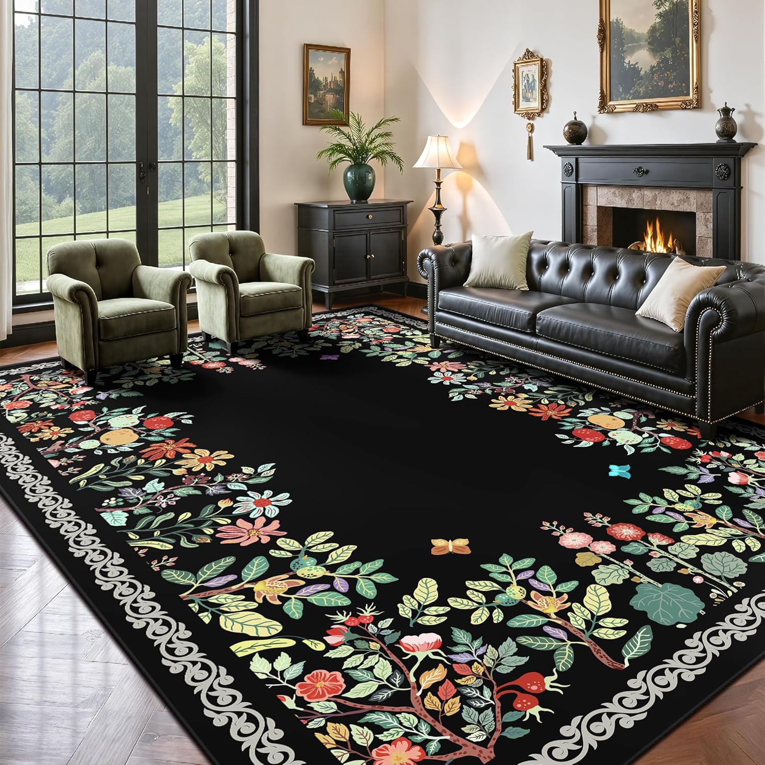 

Colorful Floral Pattern Carpet Mat - Luxurious Living Room Carpet Decoration Modern Home Decoration Carpet with Border Design 40X60cm