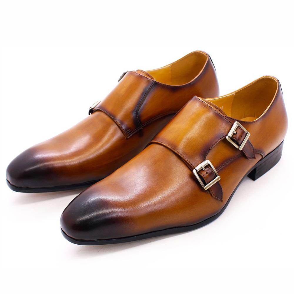 Fashion Classic Mens Monk Strap Formal Shoes Genuine Leather Business Double Buckle Luxury Gentleman Office Dress Shoes for Men