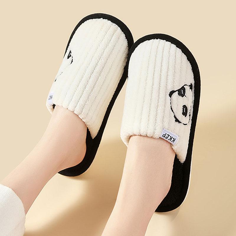 Fashion Cute Panda Plush Home Slippers for Women Comfortable Soft Sole Bedroom Cotton Shoes Woman Winter Non Slip Warm Indoor Slippers
