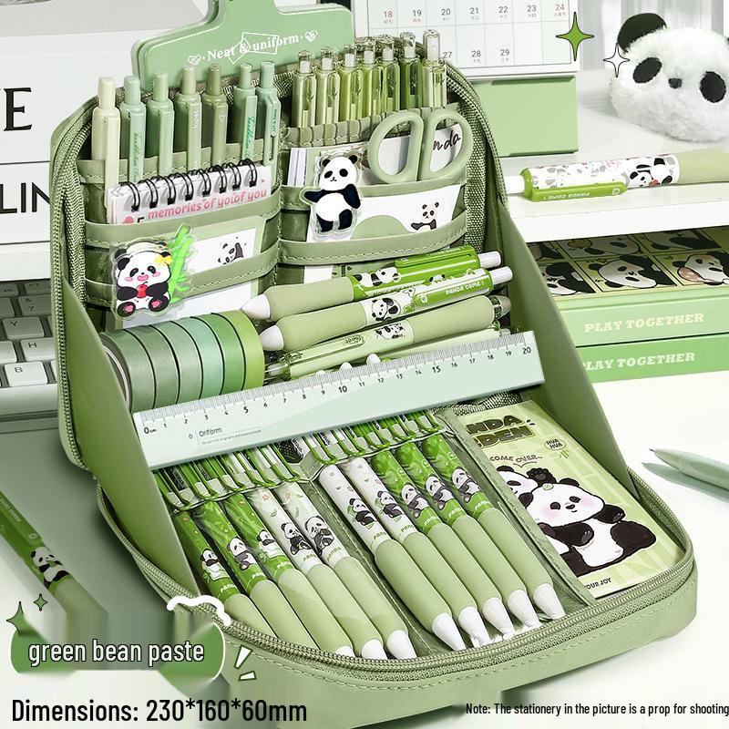 12-Layer Transparent Panda Green Pencil Case for Girls - Large Capacity Multifunctional Stationery Box