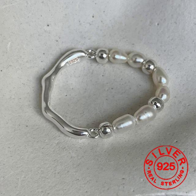 

BFCLUB Silver Color Geometric Irregular Ball Pearls Rings for Women Bohemian Retro Adjustable Antique Personality Ring