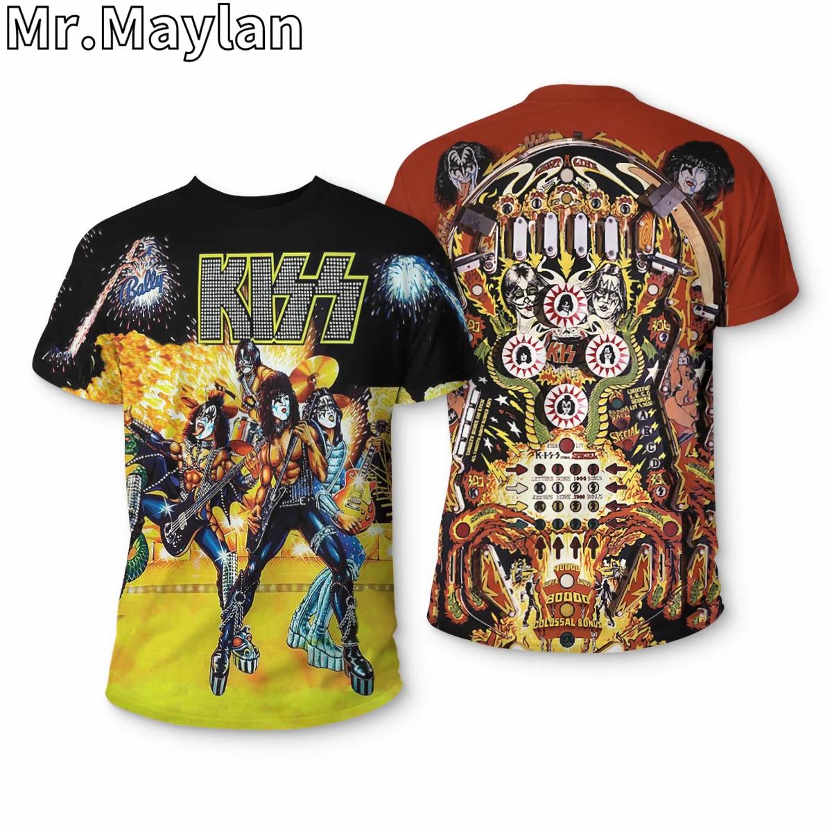 

Летний топ с круглым вырезом и 3D-принтом рок-группы Kiss, модная повседневная мужская футболка с коротким рукавом XL