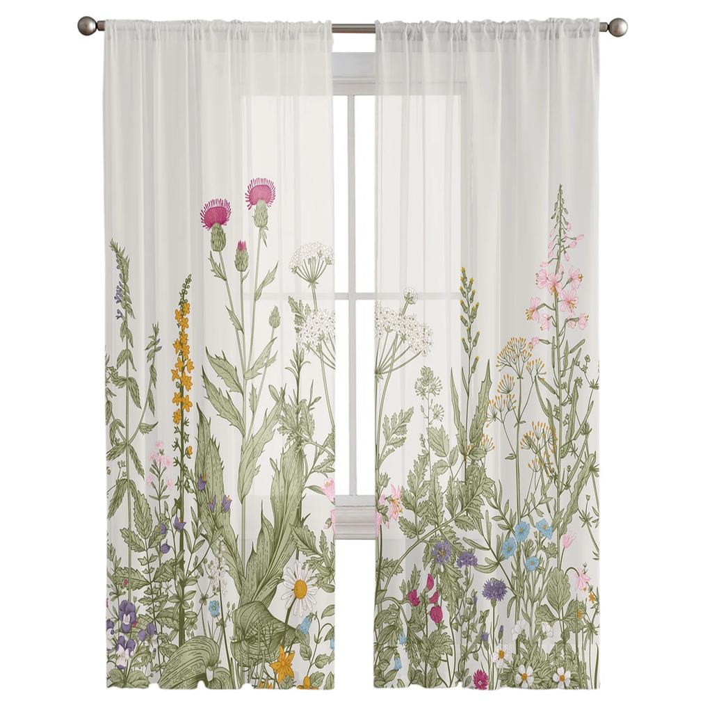 Plants Flowers Leaves Curtain Window Tulle Living Room Bedroom Kitchen Chiffon Treatment Decorations Curtains Light Filtering Made Of Polyester Area