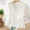 Damen Plus Size V-Ausschnitt Spitze Bluse 2026 Sommer Neuankunft Häkeln Blumenstickerei Offene Vorderseite Strickjacke Vielseitig Leichtes Oberteil