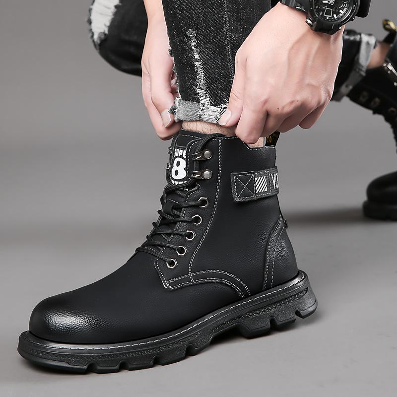 Autumn and winter men s round head shoes side zipper breathable Martin boots low heel men s Martin boots factory 38 чёрный