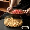 Glass Food Storage Fruit Tray with Wooden Cover Nut Candy Fruit Organizer for Coffee Table Dry Fruit Bowl Kitchen Storage