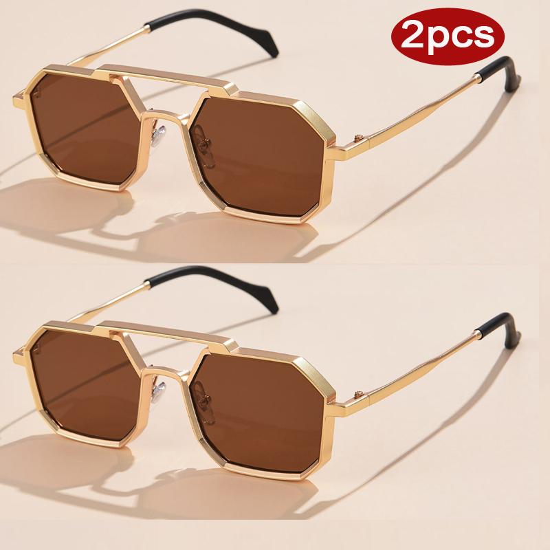 1/2pcs New Double Beam Metal Large Frame Polygon Sunglasses Fashion Women Men Sun Glasses Black Brown Mirror Eyewear UV400