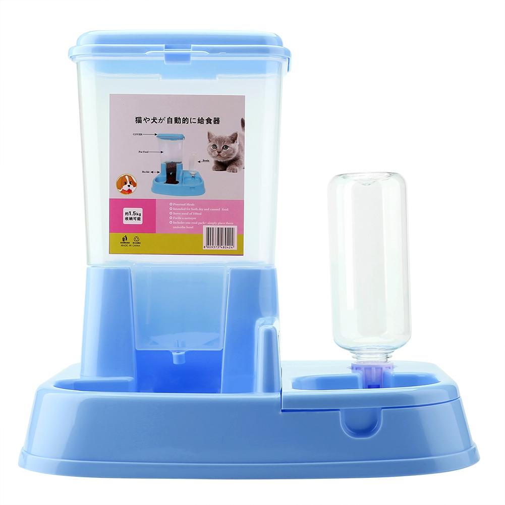 Automatic Pet Feeder Detachable Food Dispenser Water Bottle Cats Dogs Feeding Tool Pink