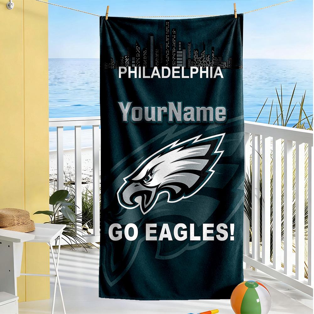 Philadelphia Eagles Customize Text Beach Towel Soft Durable Quickdry Suitable For Sports Travel Swimming Yoga Bathroom Beach And Pool