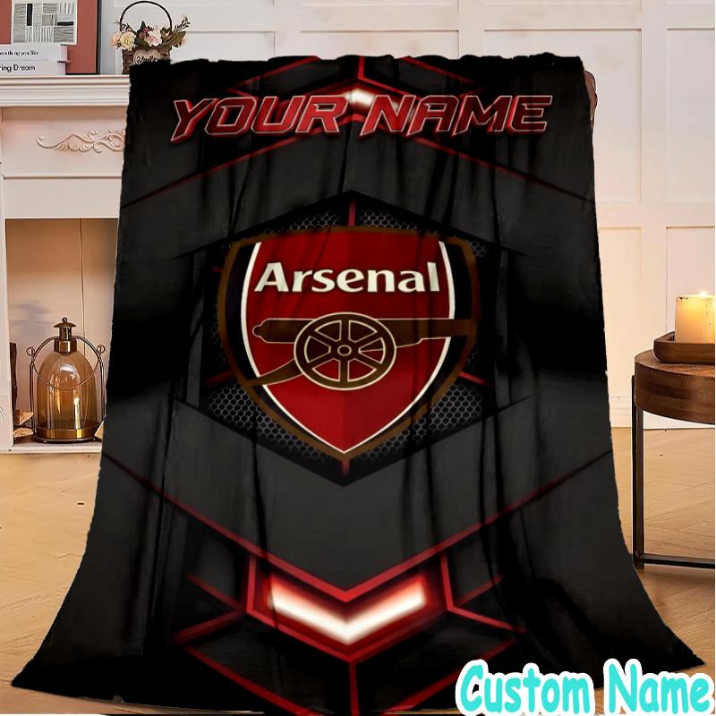 Custom Name Arsenal Football Crest Flannel Blanket Seasonal Universal Blanket For Indoor/outdoor, Perfect For Bedroom Sofa birthday gifts