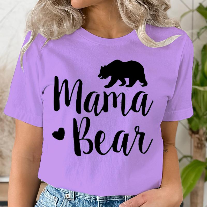 Mama Bear Print T Shirt Women Kawaii Graphic Shirts Casual Short Sleeved Black Female Tee O-neck Harajuku T-shirts Mom Y2k Top