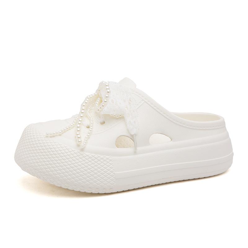 Women s shoes spring and summer fashion cowhide lace up mesh round toe casual and comfortable light and thick flat slippers 35-36 белый 1746₽