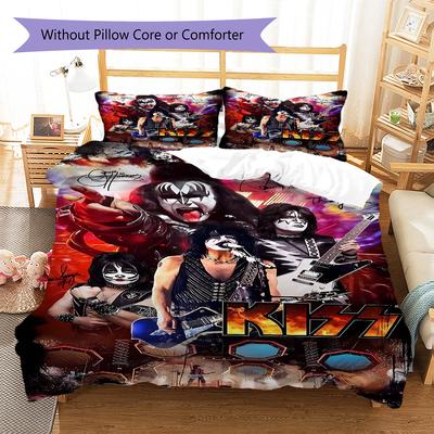 Kiss Band Pattern Bedding Quilt Set Quilt Cover Pillowcase Home Decoration Gift (1 * Duvet Cover + 2 * Pillowcase, Without Core)