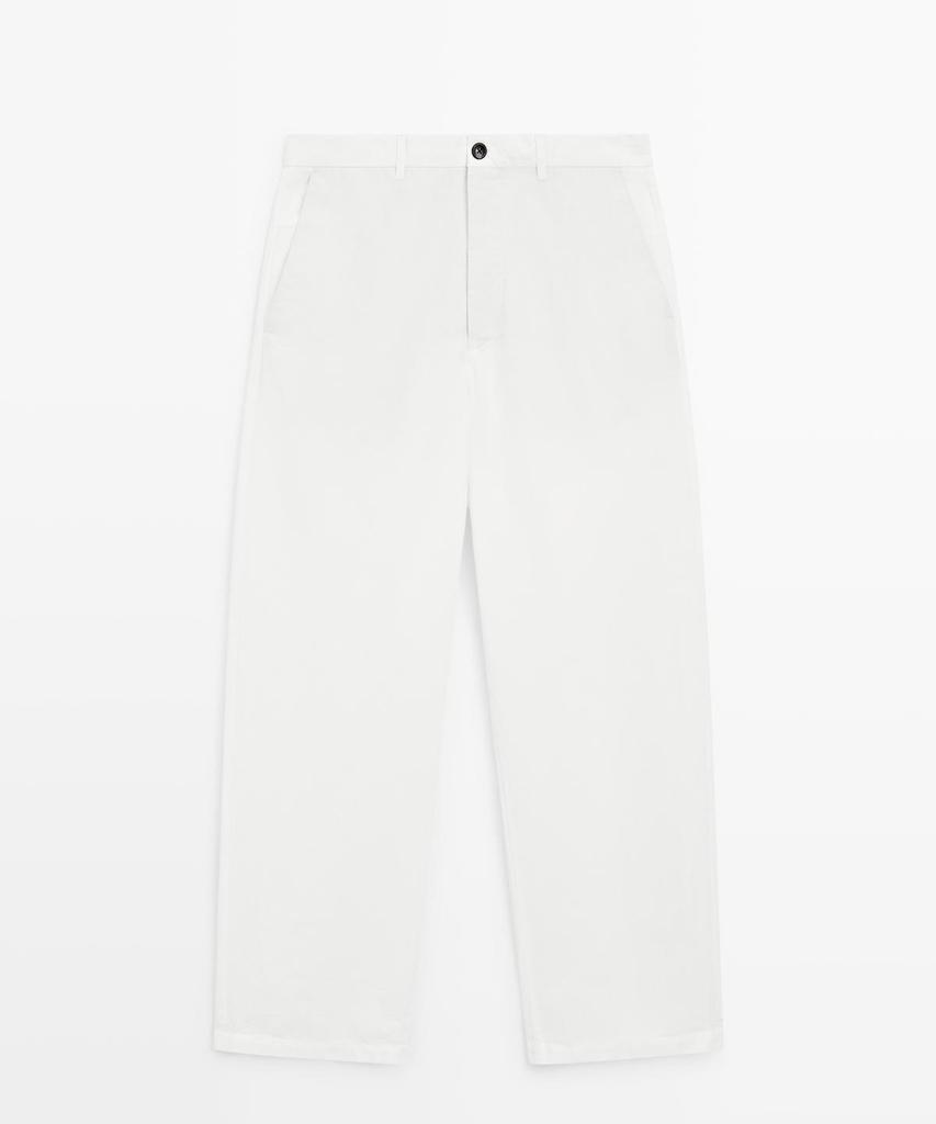 Masimodutti Cotton Linen Poplin Barrel Fit Pants