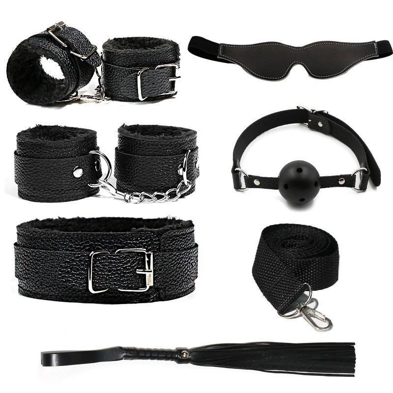 6/7/10-teiliges BDSM-Bondage-Set-Set, Kragen, Peitsche, Ballknebel, Manschetten, Seilfesseln