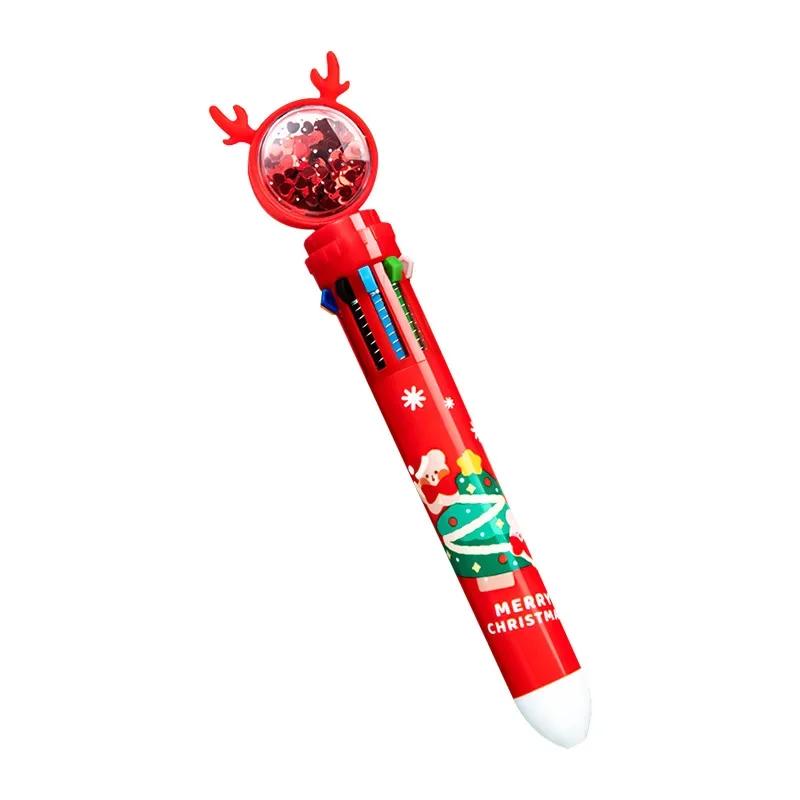 Christmas Ten Colors Ball-point Pen Cartoon Elk Pendants Noel Merry Christmas Decor Gifts For Kids Happy New Year 2025