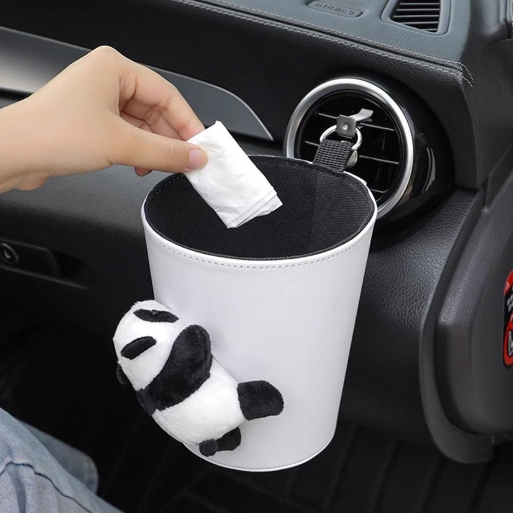 Cartoon Panda Car Trash Bin Can Cute Garbage Storage Bucket Large Auto Rubbish Bag  Auto Outlet