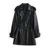 Design sense brown leather jacket women's spring and autumn new leather jacket medium and long coat
