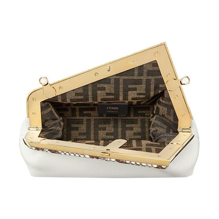 Fendi X Skims Collaboration F Buckle Python Trimmed Lambskin Handbag Women handbag White 8BP129-AGWR-F1GEN