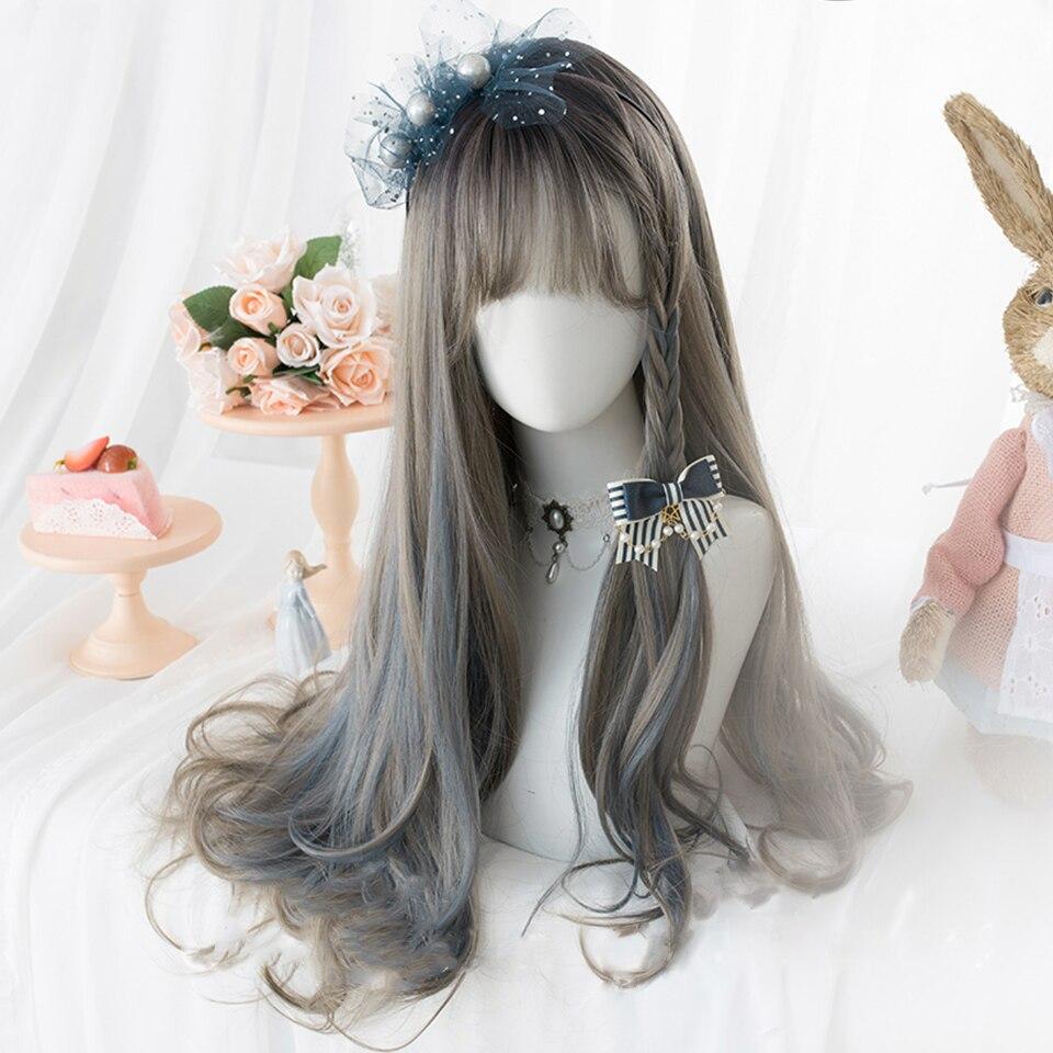 Halloween Long Curly Hair Lolita Wig Women's Synthetic Hair Heat-Resistant Fiber Red Blond Black Blue Pink Wig Cosplay LUPU