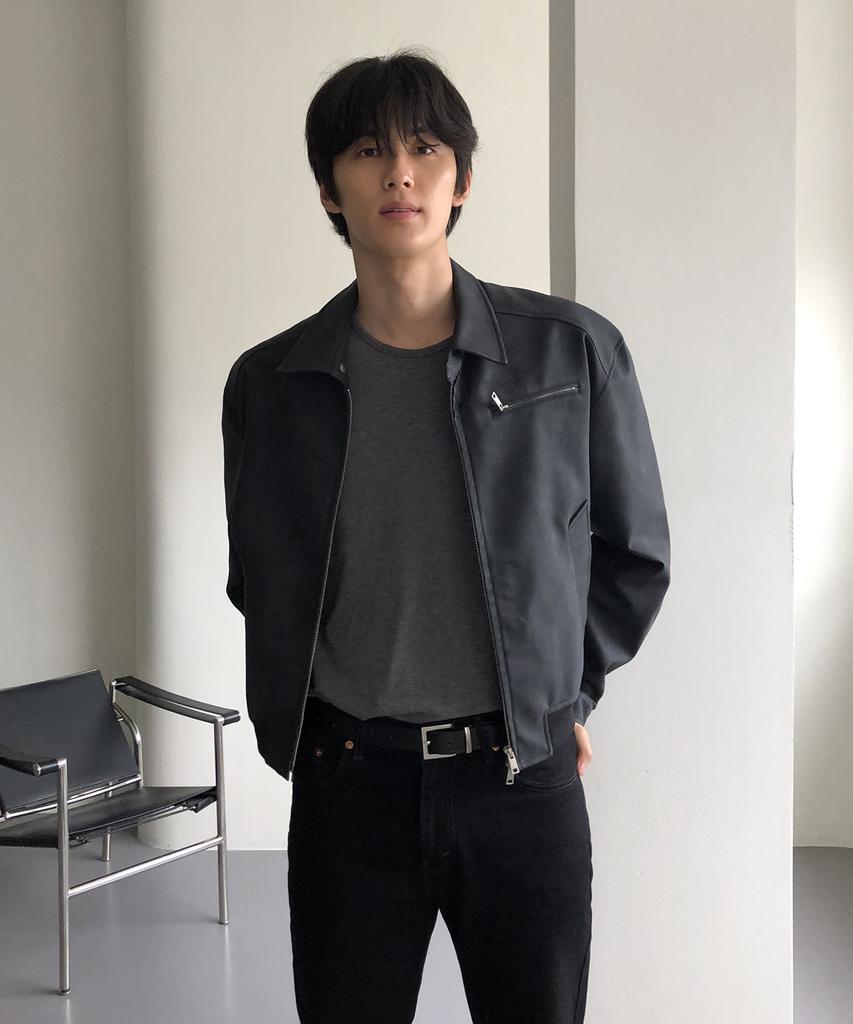 THEY Suede Leather Collar Blouson Jacket_Black