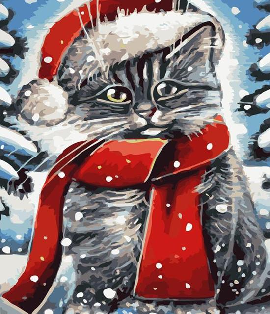 

Ruopoty DIY рамка для рисования по номерам кошка животное акрил на холсте настенная картина по номерам зимний Рождественский подарок 40x50cm NO Frame