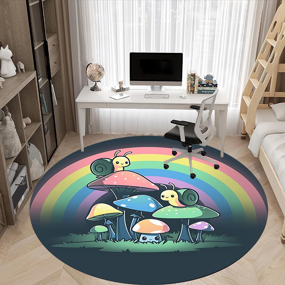 1pc Mushroom Snail Office Round Area Rug, Under Office Chairs Bedroom Living Room Home Decor, Room Deco, Available In Various Sizes