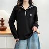 2026 Spring Plus Size Women's Sailor Collar Embroidered Hoodie - Long Sleeve, Casual Fashion for Chubby Girls