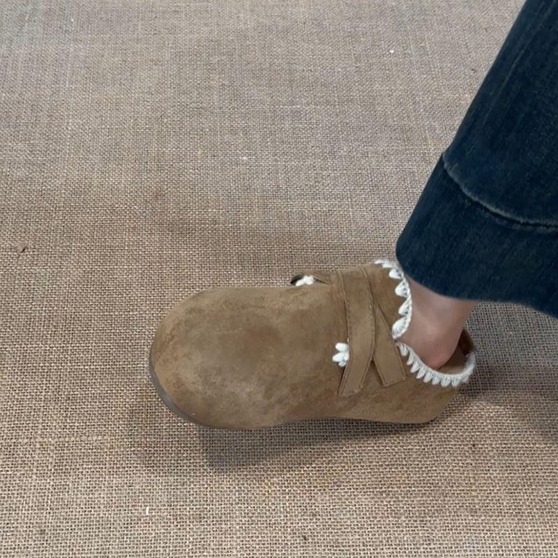 Retro and versatile girls' casual baotou drag autumn and winter Mori lotus leaf edge increases design sense Birkenbaotou drag tide