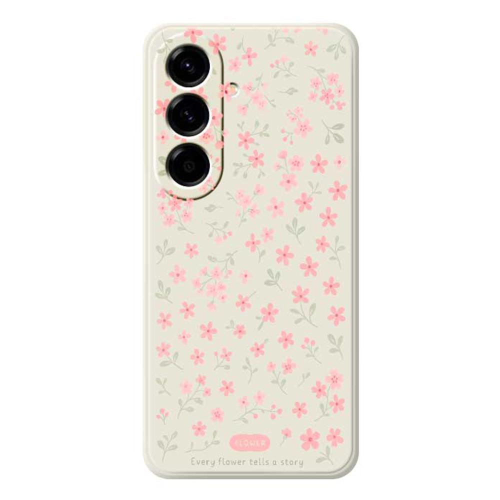 

For Samsung Galaxy A56 5G Case Pink Small Flowers Pattern Printing Straight Edge TPU Phone Back Cover Beige