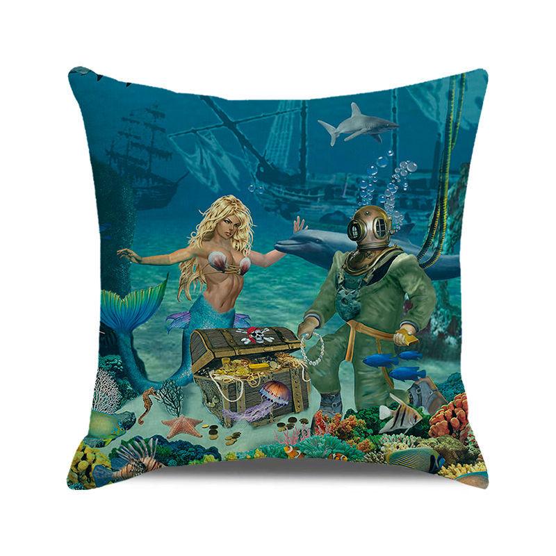 Home Decor Underwater World: Sea Creatures & Mysteries Pattern Cushion Cover Suitable for Sofa Bedroom Car Pillow Cover
