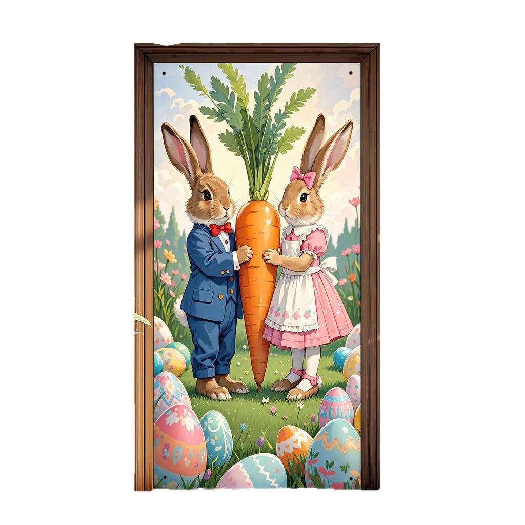 Colorful Easter Egg Rabbit Door Curtain Party Decoration Banner