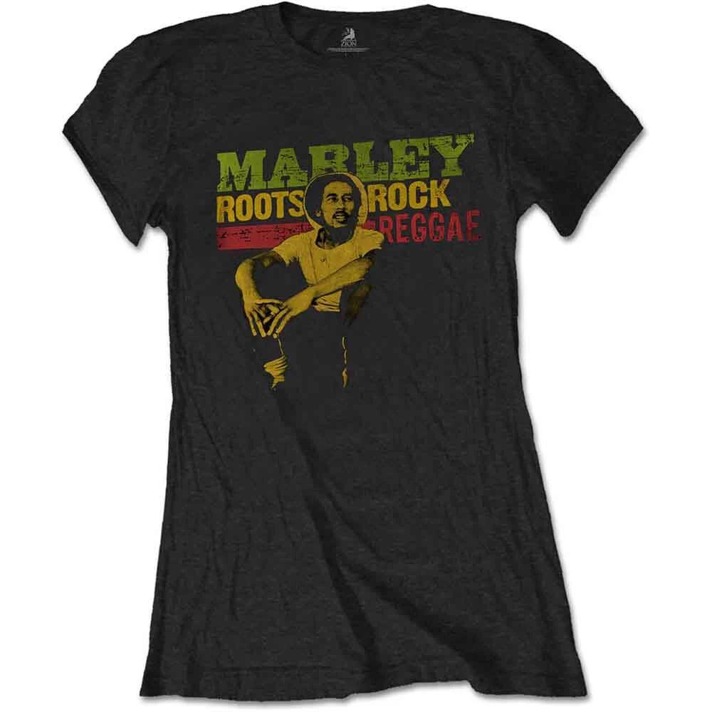 Bob Marley - Roots, Rock, Reggae - Ladies Junior Black T-shirt M