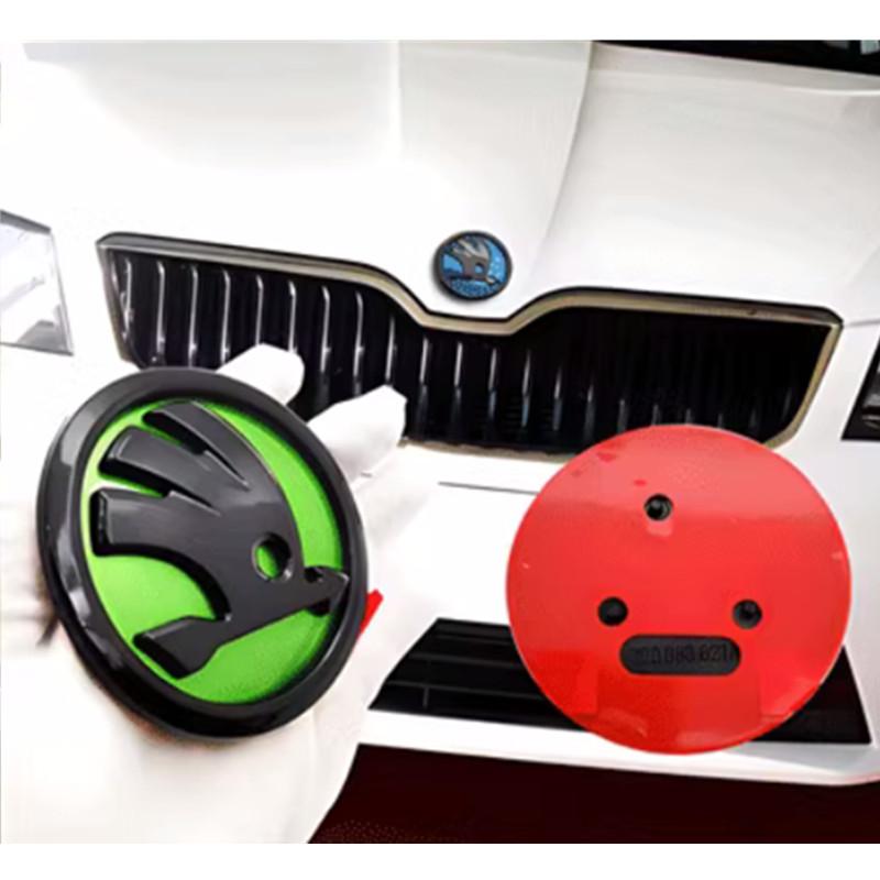 Blcr1 2pcs 90mm 80mm for SKODA Car Front Grille Head Hood Bonnet Emblem Rear Tail Bumper Trunk Sticker Badge Styling Accessories