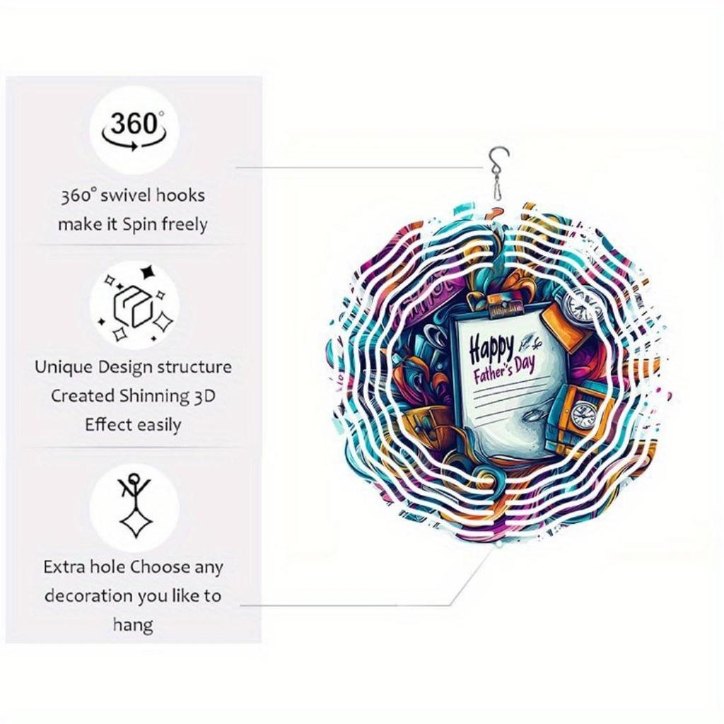 1pc 2D Mandala Metal Wind Chime - Happy Father's Day Gift, Outdoor Garden Sculpture with Rotating Art, No Electricity Needed, Easy to Hang