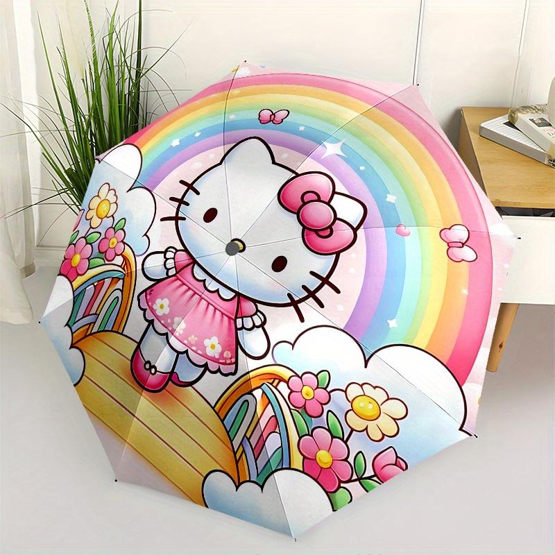 

Hello Kitty, Радужный автоматический складной зонт с 8 спицами и компактным дизайном для путешествий, идеален для всех случаев |