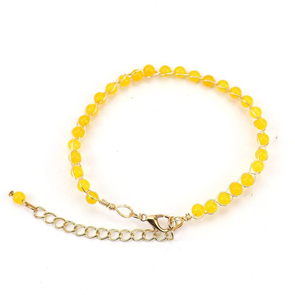 Personalized Handmade Gold Wrapped Agate Bead Crystal Bracelet Women'S Adjustable B75