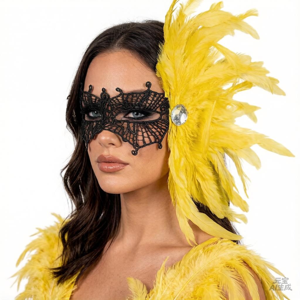 Feather Side Headpiece with Lace Eye Mask for Carnival Parade Masquerade Ball Mardi Gras Party Samba Dance Costume Outfit
