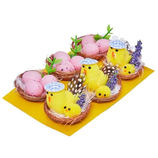 Easter Fur Chicks Mini Plush Simulation Chick Bunny Ornament with Nest Furry Animals Toy Easter Egg Filler for Kids DIY Garden Decoration