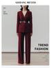 Women's Burgundy High-End Suit Set: Spring/Autumn 2025 Street Style with Wide-Leg Pants