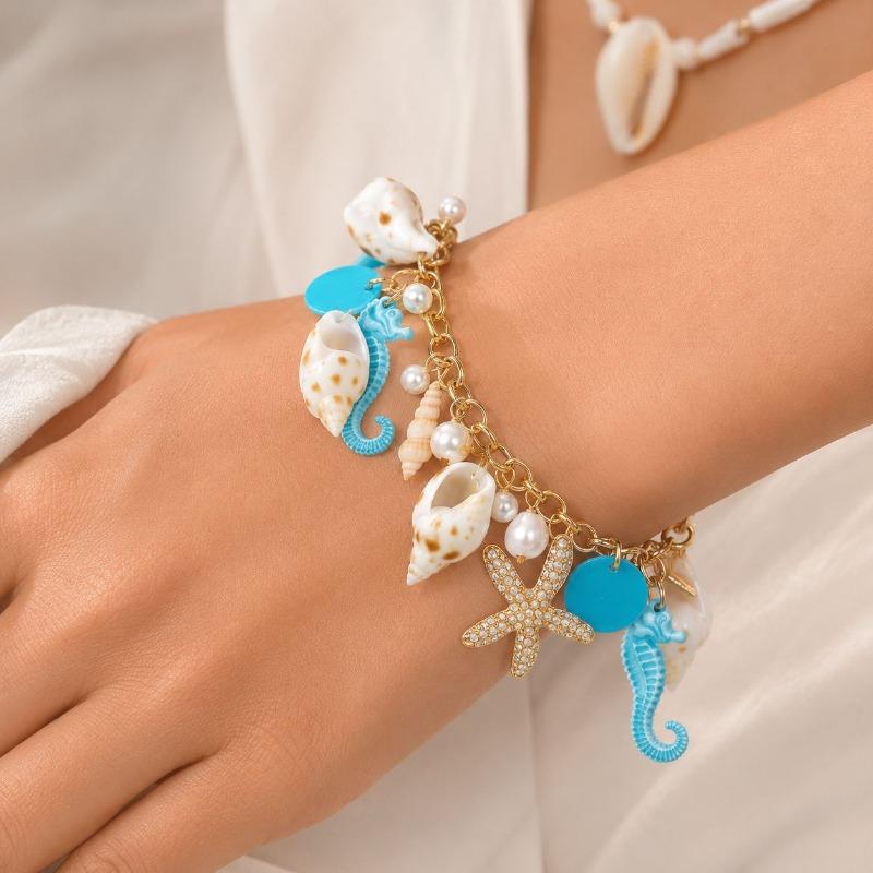Bohemian Sommer Strand Muschel Seestern Halskette, Perlmutt Muschel Anhänger Armband
