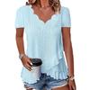 Women Tops V-Neck Short Sleeve Jacquard Decoration Pure Color Loose Fit Pullover Tops Work Party Vacation Casual