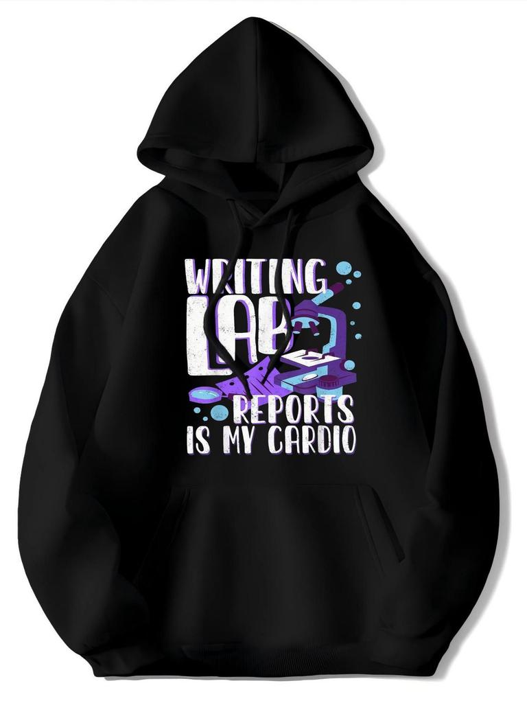Writing Lab Reports Is My Cardio Hoodie - Funny Science Sweatshirt with Microscope & Beaker Print Chemistry Biology Lab Gift for N
