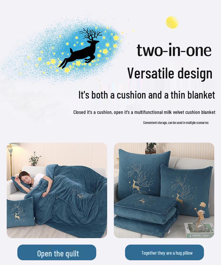 Dual-Use Pillow & Blanket: Crystal Velvet Embroidered Cushion for Car & Office Naps