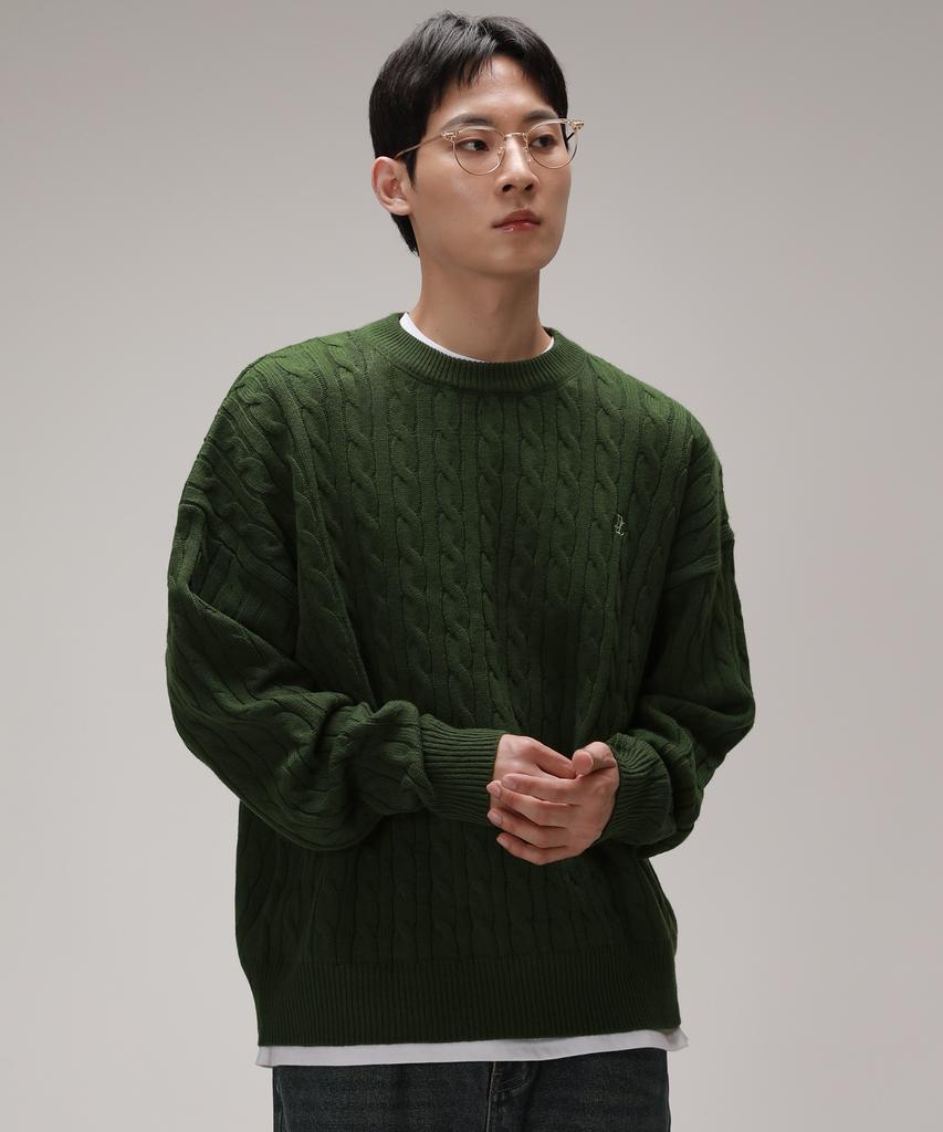 Dibellobeu Soft Round Overfit Cable Knit_Green