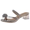 Thick-heeled Slippers Women's Summer Wear New Flower Rhinestone Cover Toes with Skirt Crystal Sandals