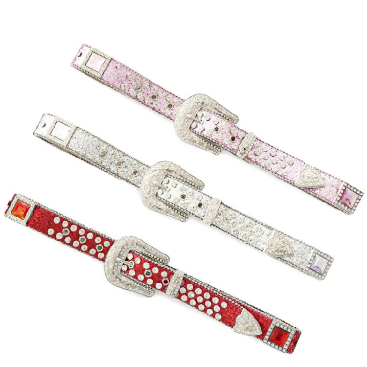 Sequins Waist Belt with Diamond Pin Buckle Adult Personality PU Waist Belts for Adult Costume Pants Adjustable Length