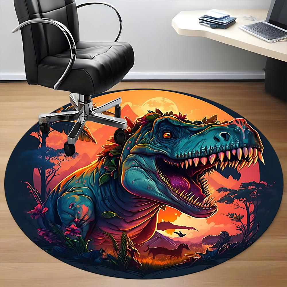 1pc Dinosaur Decor Chair Carpet for Office, Round Non Slip Durable Large Size Office Carpet, Suitable for Office