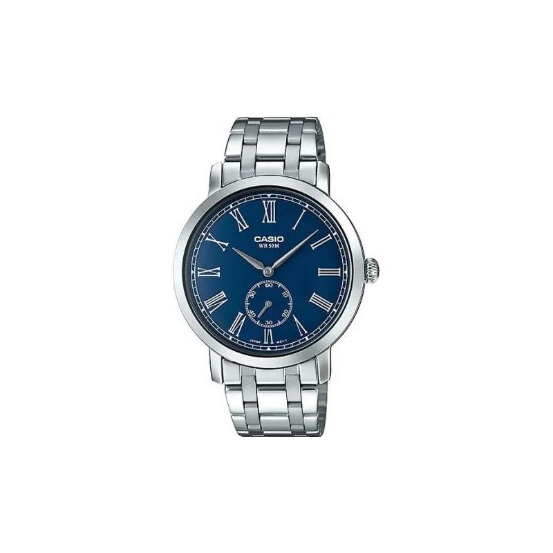 

Casio STANDARD series 50 meters waterproof quartz movement stainless steel strap Japanese and Korean watch 47409.5mm male blue MTP-e150d-1b синий
